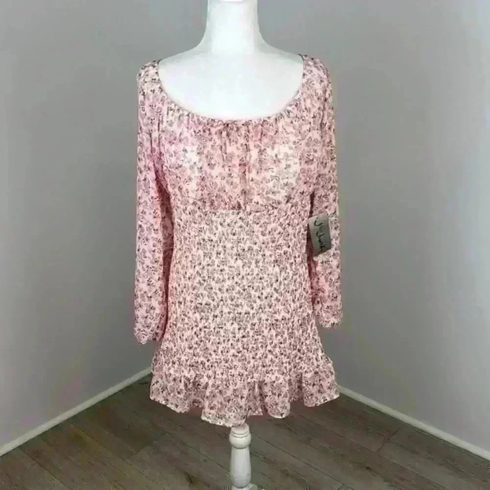J for Justify Floral Smocked Long Sleeve Mini Dress Size XL NWT